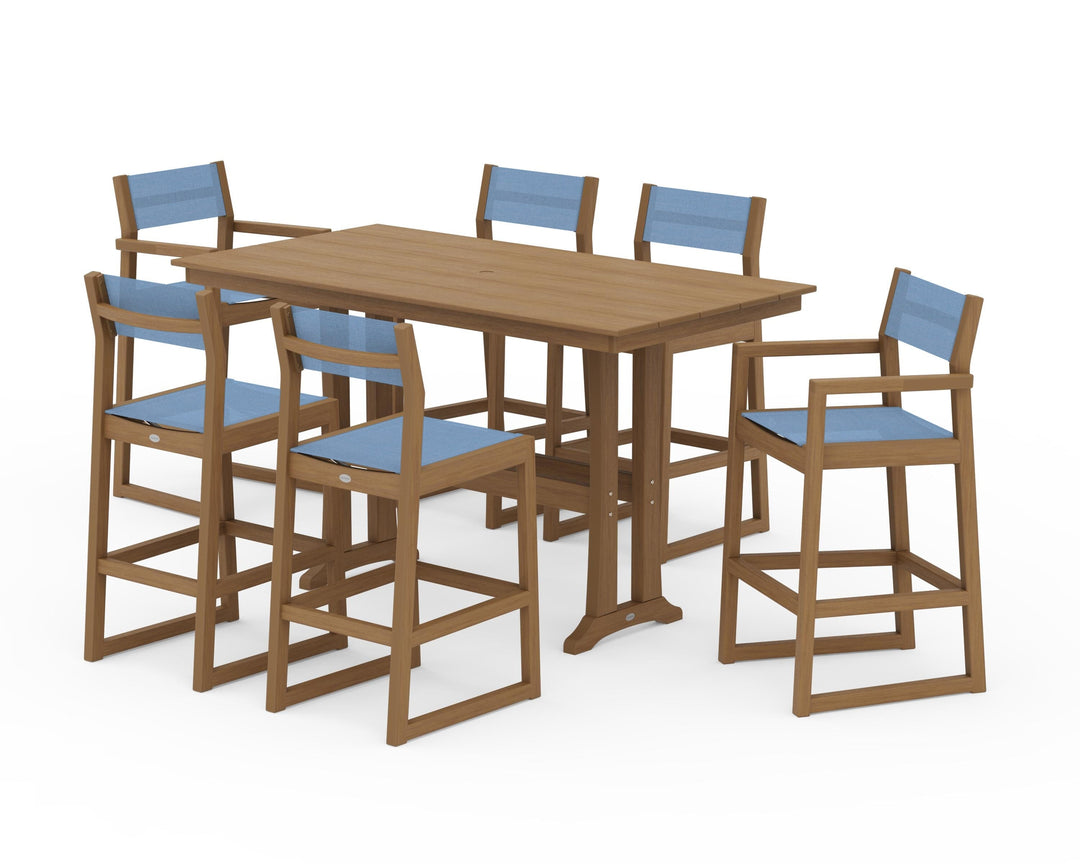 POLYWOOD® EDGE Sling 7-Piece Farmhouse Bar Set with Trestle Legs