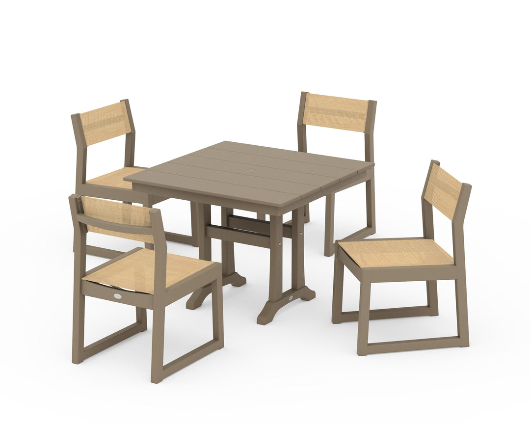 POLYWOOD® EDGE Sling 5-Piece Farmhouse Trestle Side Chair Dining Set