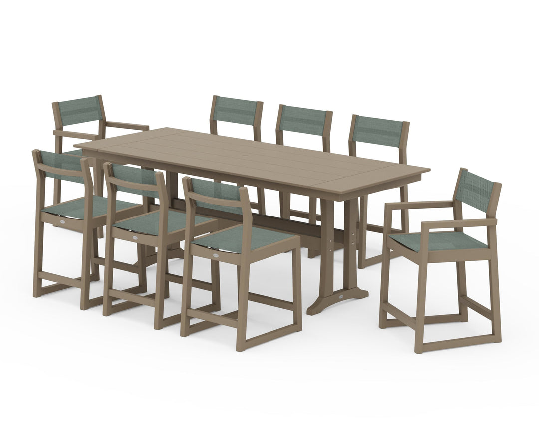 POLYWOOD® EDGE Sling 9-Piece Farmhouse Counter Set with Trestle Legs