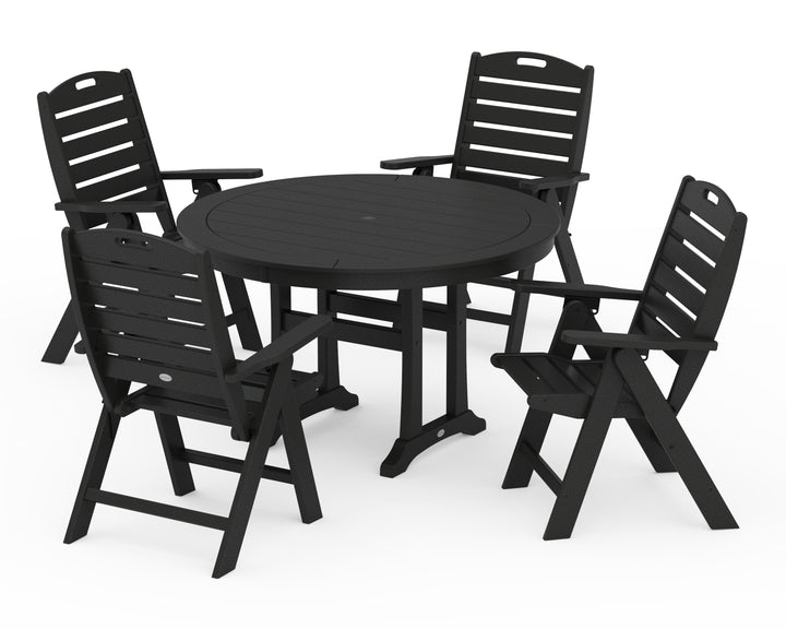 POLYWOOD® Nautical Highback Chair 5-Piece Round Dining Set with Trestle Legs