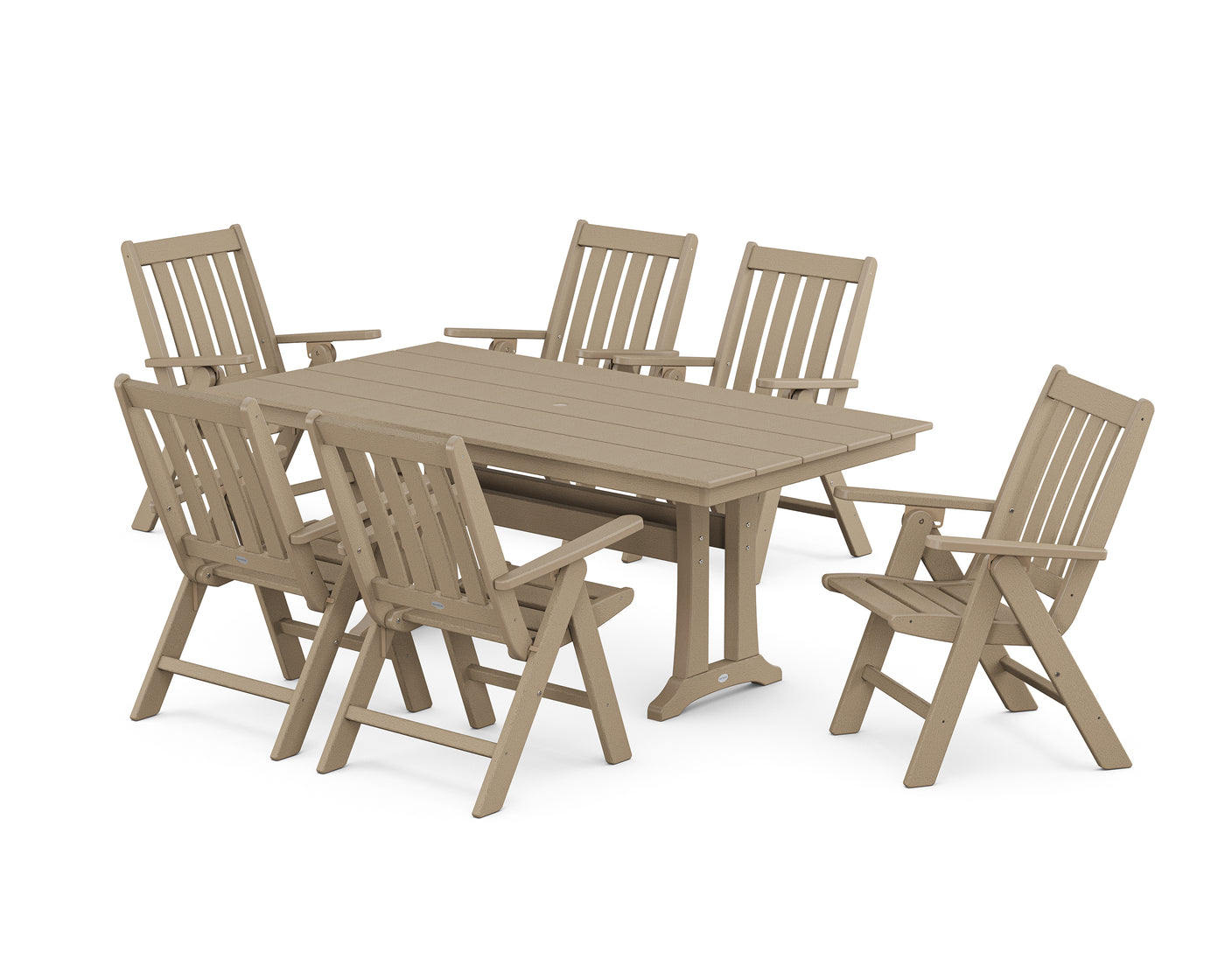 Vineyard Folding Chair 7-Piece Farmhouse Dining Set with Trestle Legs