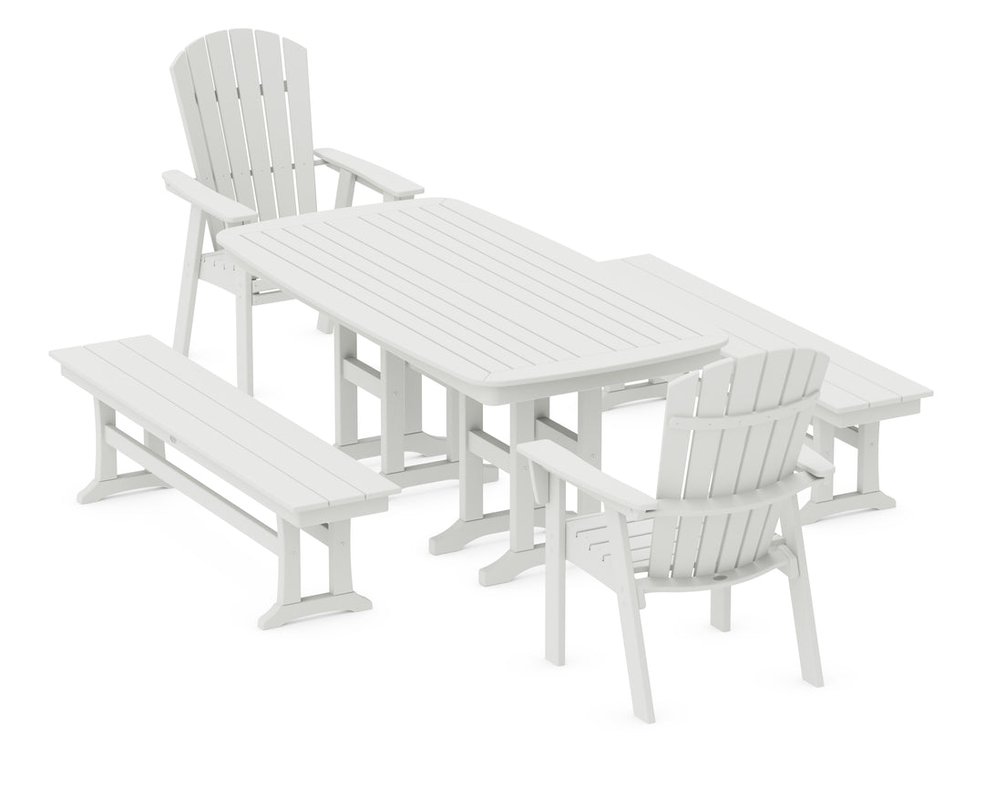 POLYWOOD® Nautical Curveback Adirondack 5-Piece Dining Set with Benches