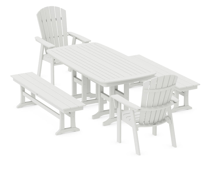 POLYWOOD® Nautical Curveback Adirondack 5-Piece Dining Set with Benches