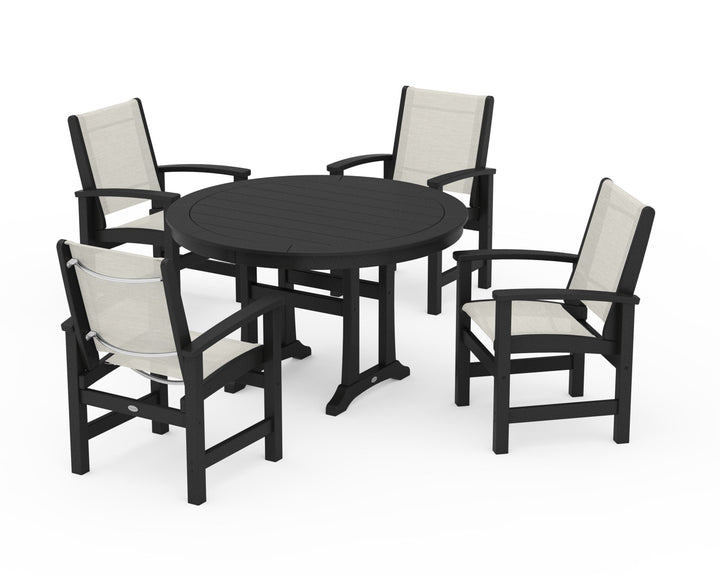 POLYWOOD® Coastal 5-Piece Round Dining Set with Trestle Legs
