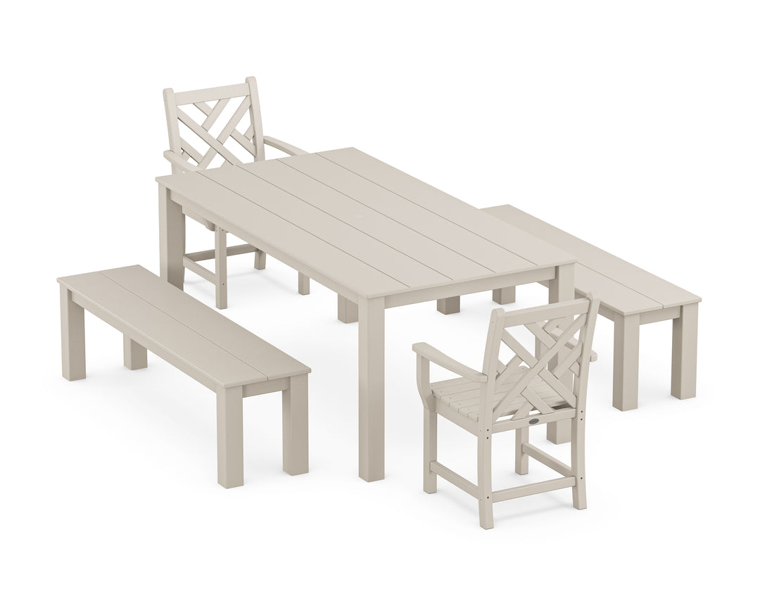 POLYWOOD® Chippendale 5-Piece Parsons Dining Set with Benches