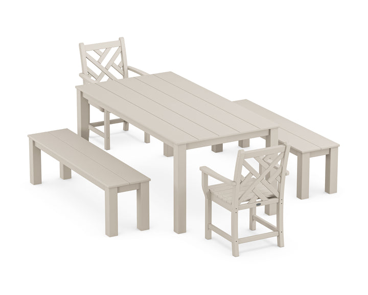 POLYWOOD® Chippendale 5-Piece Parsons Dining Set with Benches