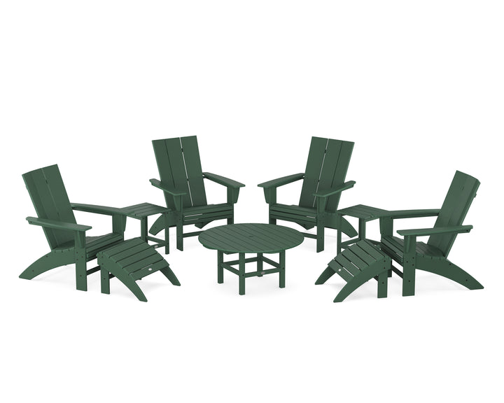 POLYWOOD® Modern Curveback Adirondack Chair 9-Piece Conversation Set