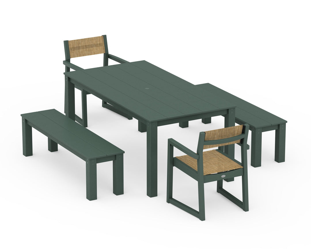 POLYWOOD® EDGE Sling Arm Chair 5-Piece Parsons Dining Set with Benches