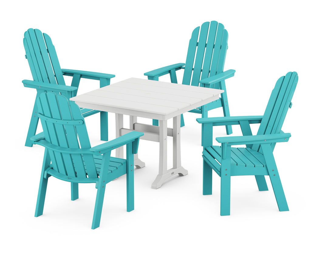 POLYWOOD® Vineyard Adirondack 5-Piece Farmhouse Dining Set With Trestle Legs