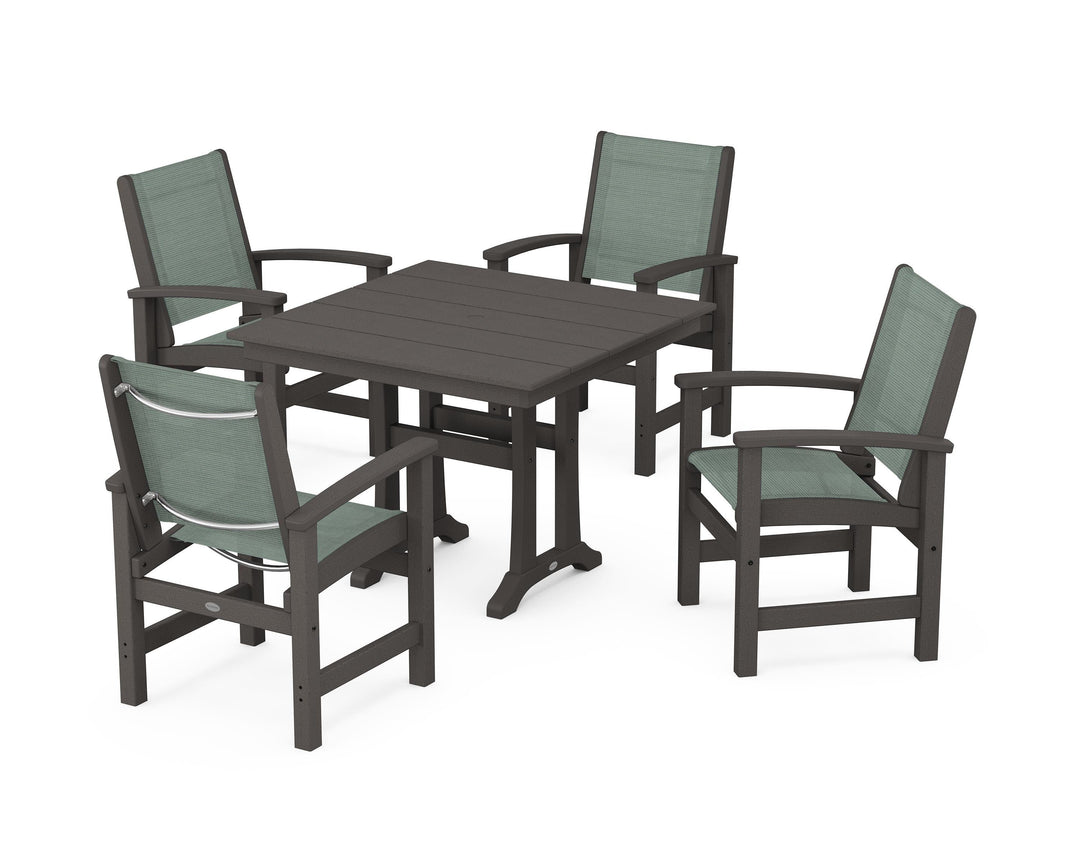 POLYWOOD® Coastal 5-Piece Farmhouse Dining Set With Trestle Legs