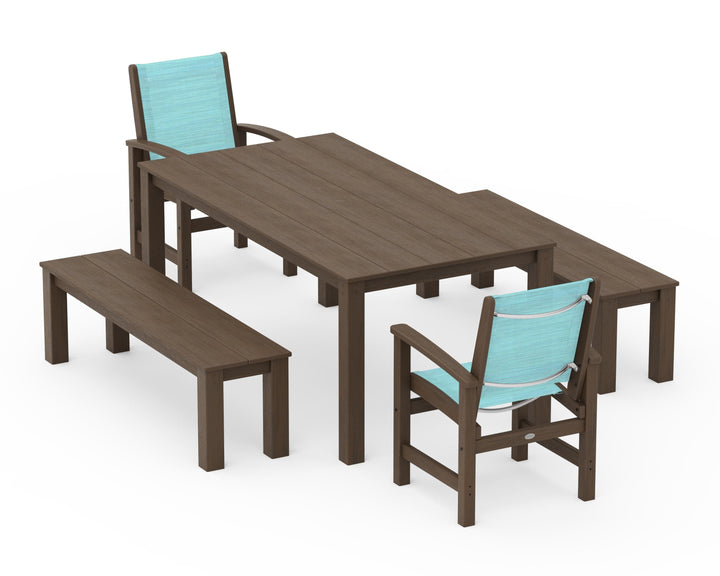 POLYWOOD® Coastal 5-Piece Parsons Dining Set with Benches