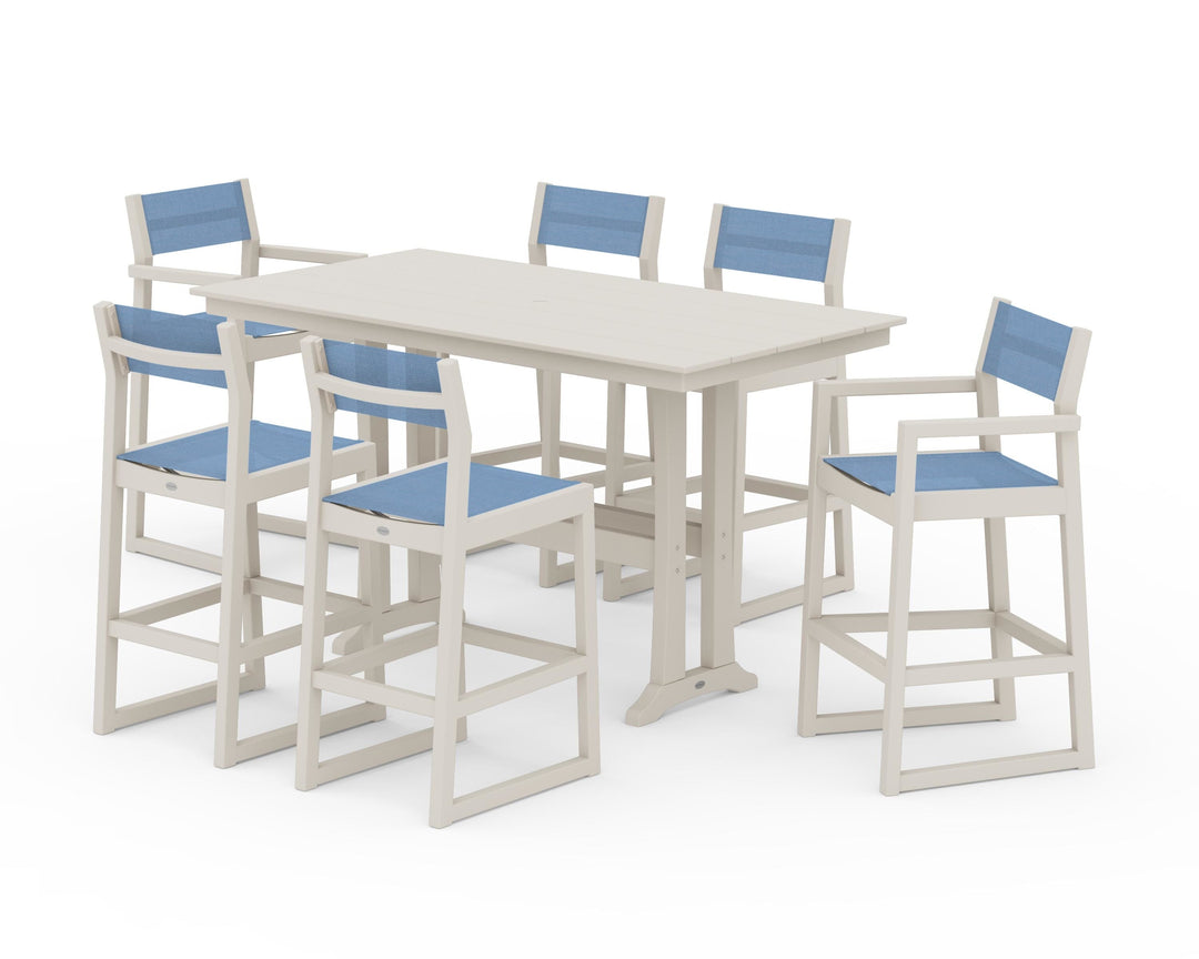 POLYWOOD® EDGE Sling 7-Piece Farmhouse Bar Set with Trestle Legs