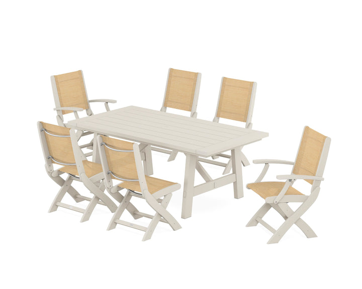 POLYWOOD® Coastal Folding Chair 7-Piece Rustic Farmhouse Dining Set
