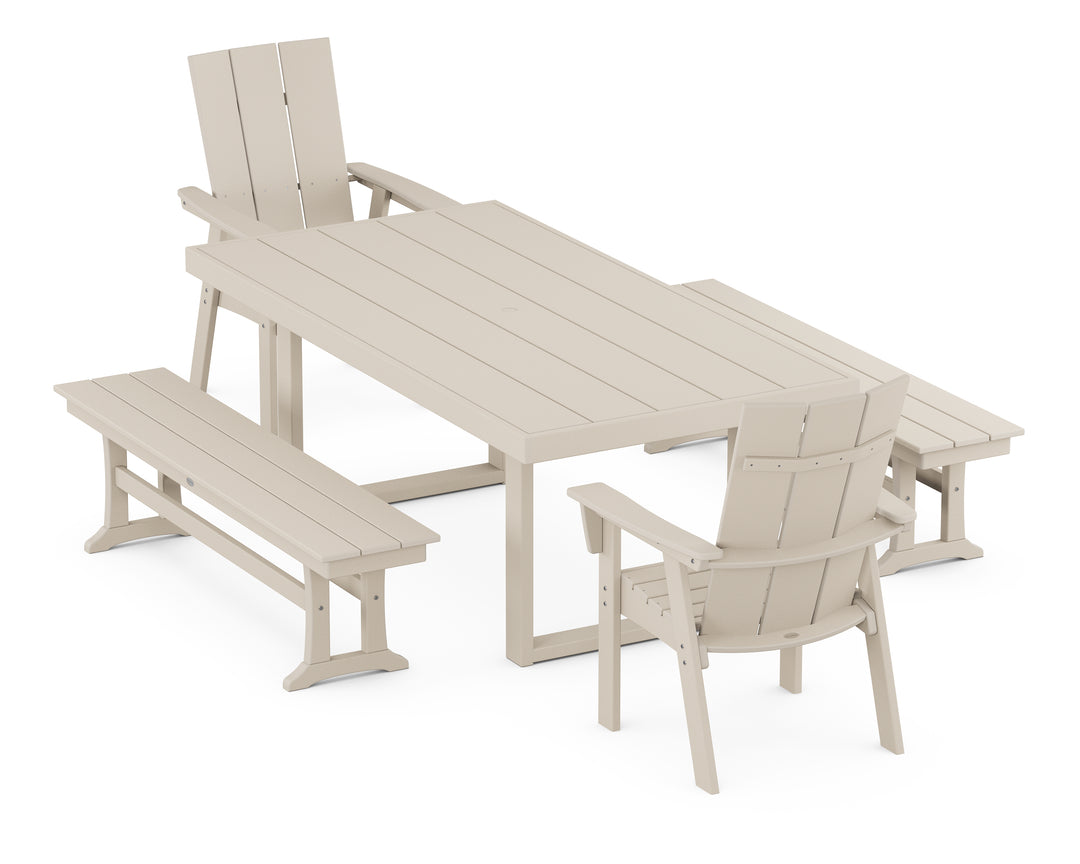 POLYWOOD® Modern Curveback Adirondack 5-Piece Dining Set with Benches