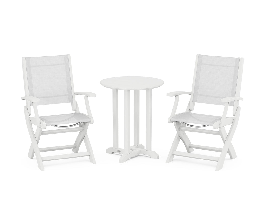 POLYWOOD® Coastal Folding 3-Piece Round Bistro Dining Set