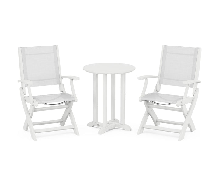 POLYWOOD® Coastal Folding 3-Piece Round Bistro Dining Set
