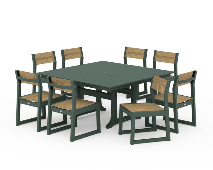 POLYWOOD® EDGE Sling Side Chair 9-Piece Farmhouse Trestle Dining Set
