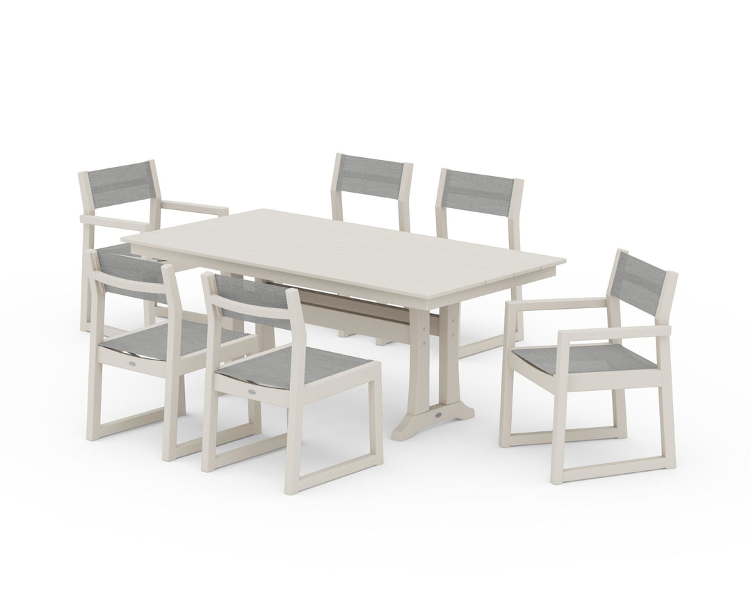 POLYWOOD® EDGE Sling 7-Piece Farmhouse Trestle Dining Set