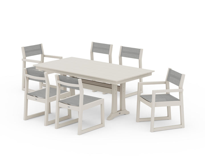POLYWOOD® EDGE Sling 7-Piece Farmhouse Trestle Dining Set