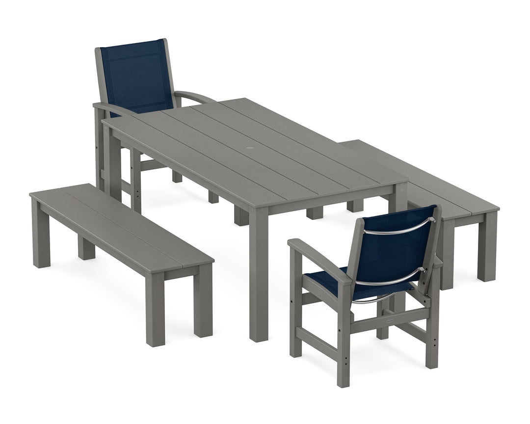 POLYWOOD® Coastal 5-Piece Parsons Dining Set with Benches
