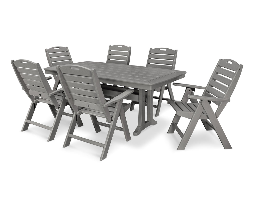 POLYWOOD® Nautical Folding Highback Chair 7-Piece Dining Set with Trestle Legs