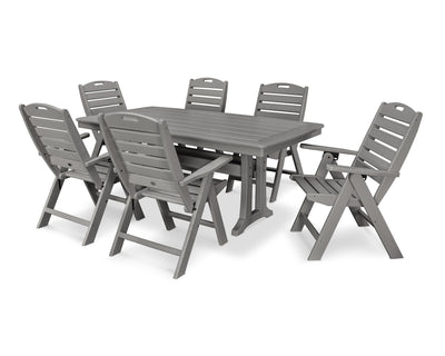 Nautical Folding Highback Chair 7-Piece Dining Set with Trestle Legs