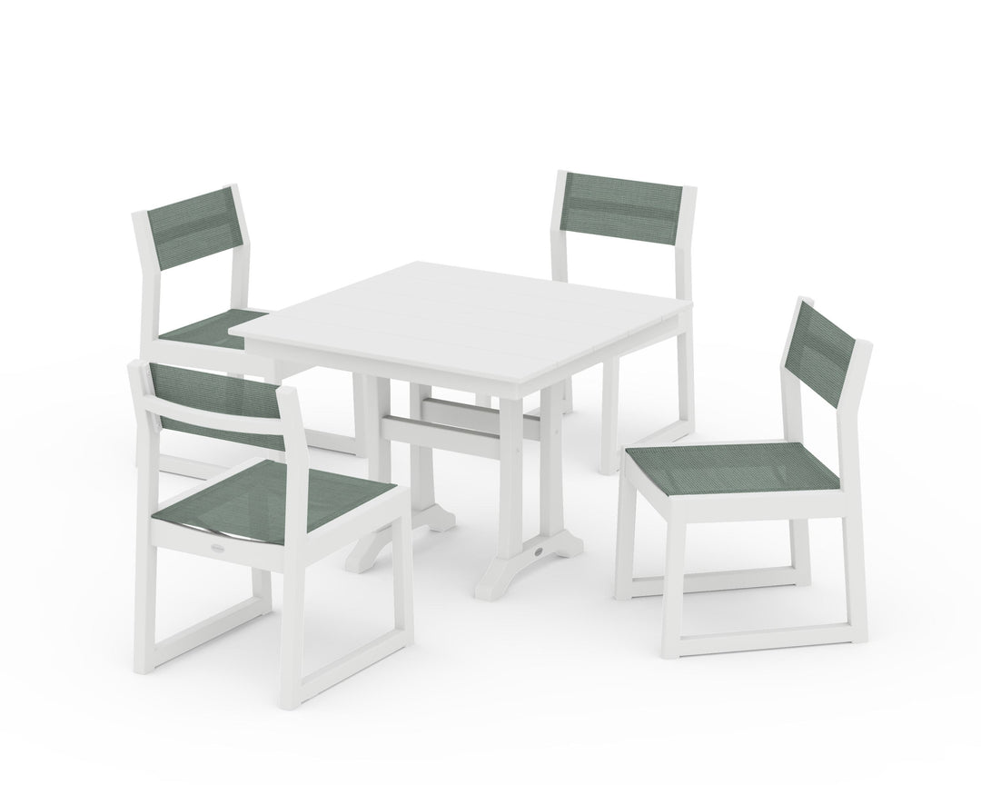 POLYWOOD® EDGE Sling 5-Piece Farmhouse Trestle Side Chair Dining Set