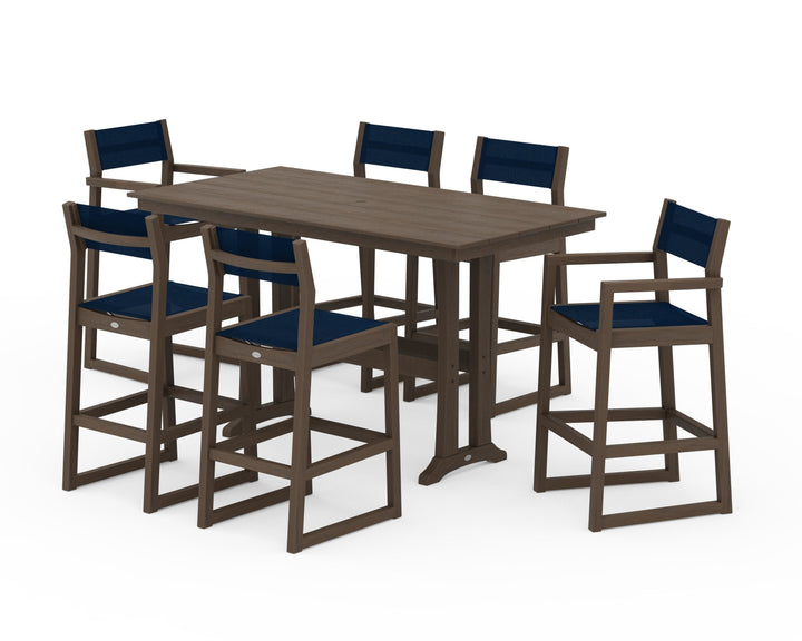 POLYWOOD® EDGE Sling 7-Piece Farmhouse Bar Set with Trestle Legs