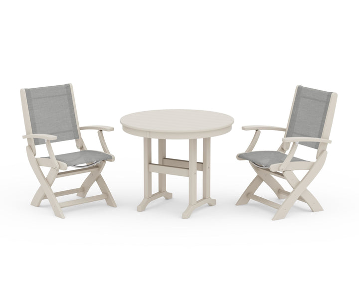 POLYWOOD® Coastal Folding Chair 3-Piece Round Dining Set