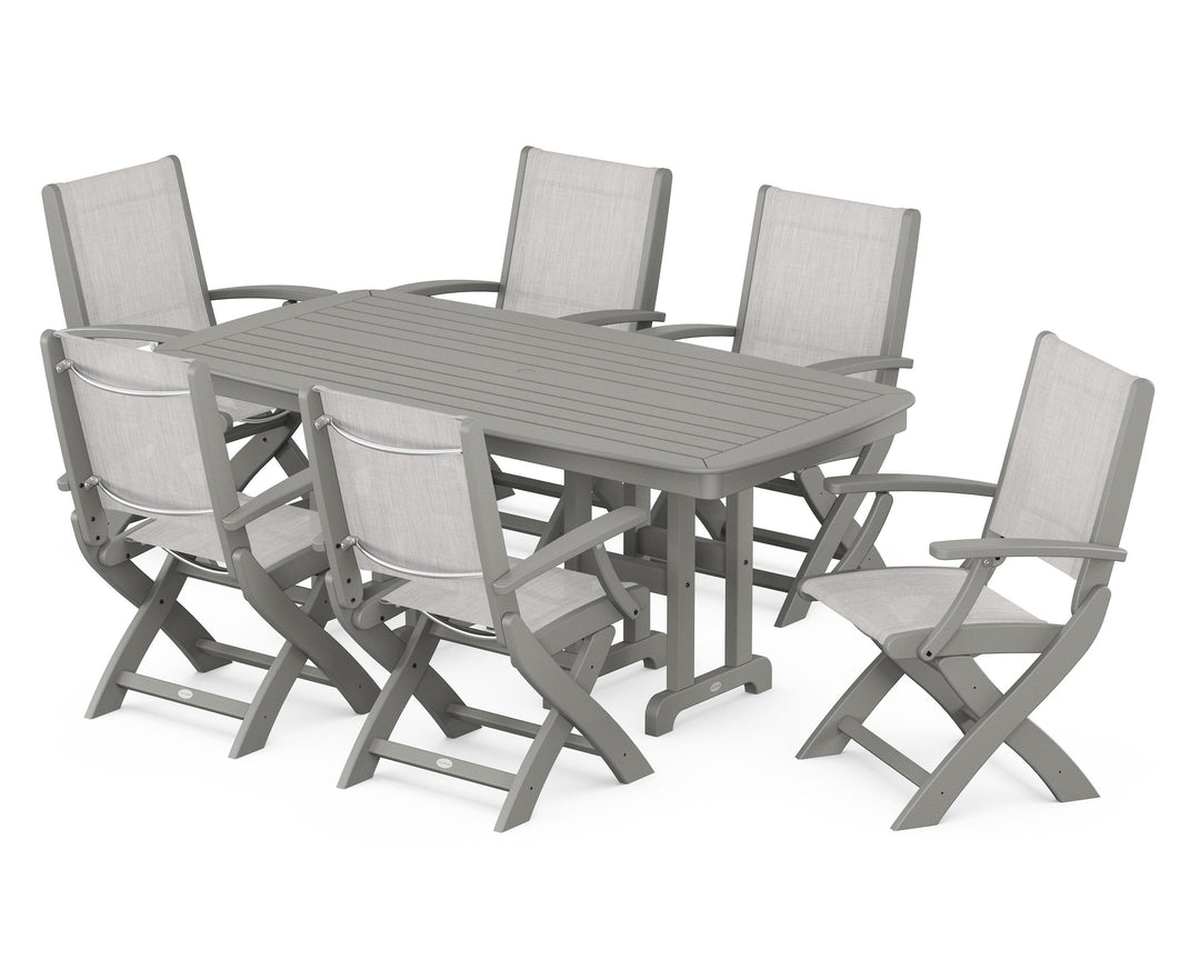 POLYWOOD® Coastal Folding Arm Chair 7-Piece Dining Set