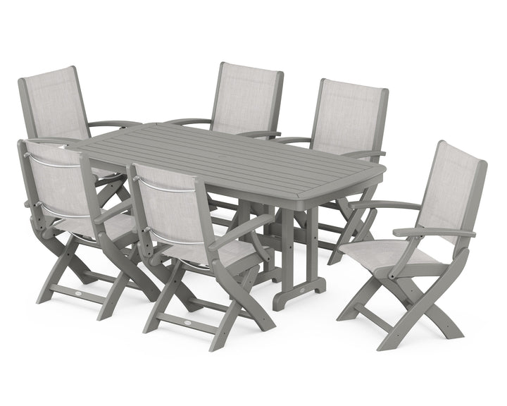 POLYWOOD® Coastal Folding Arm Chair 7-Piece Dining Set