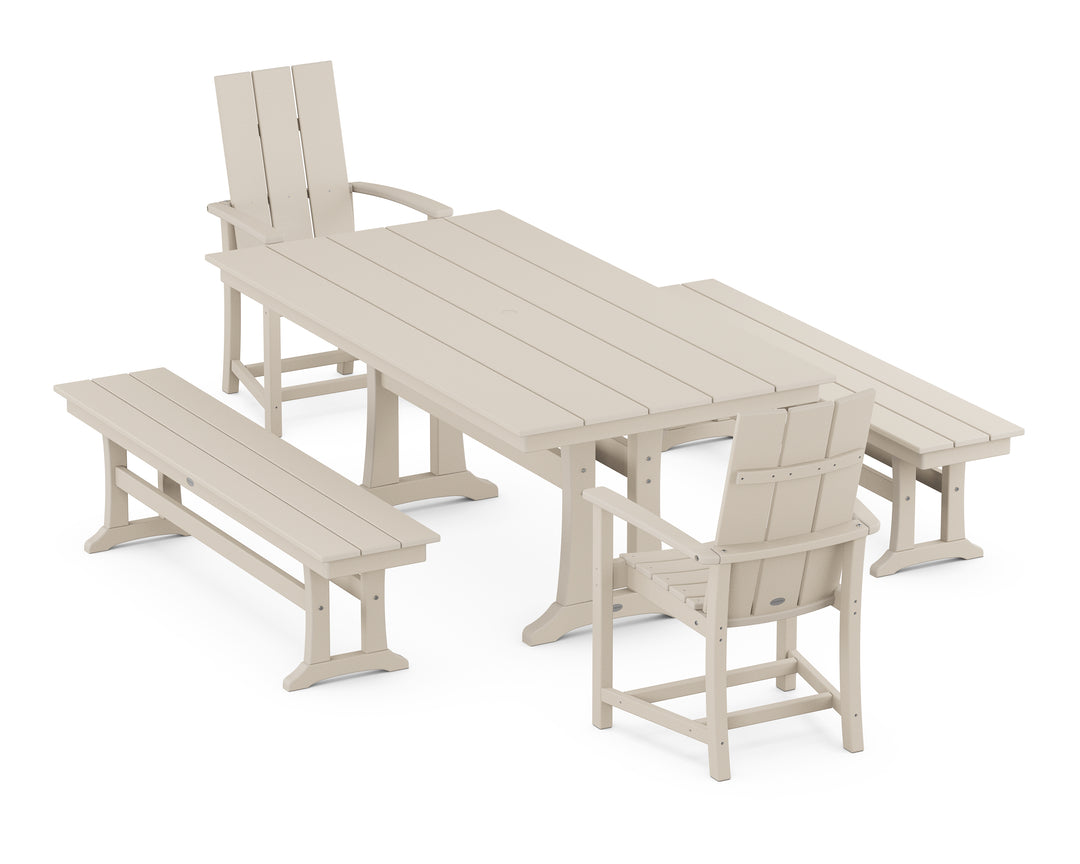 POLYWOOD® Modern Adirondack 5-Piece Farmhouse Dining Set With Trestle Legs
