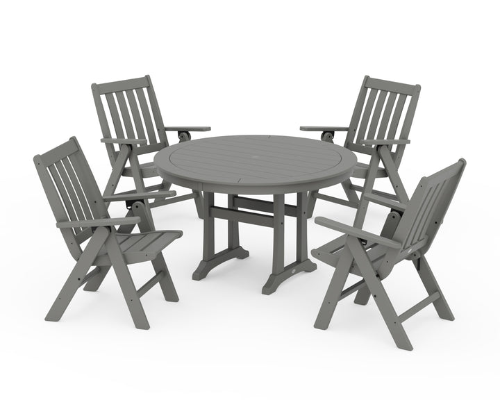 POLYWOOD® Vineyard Folding Chair 5-Piece Round Dining Set with Trestle Legs
