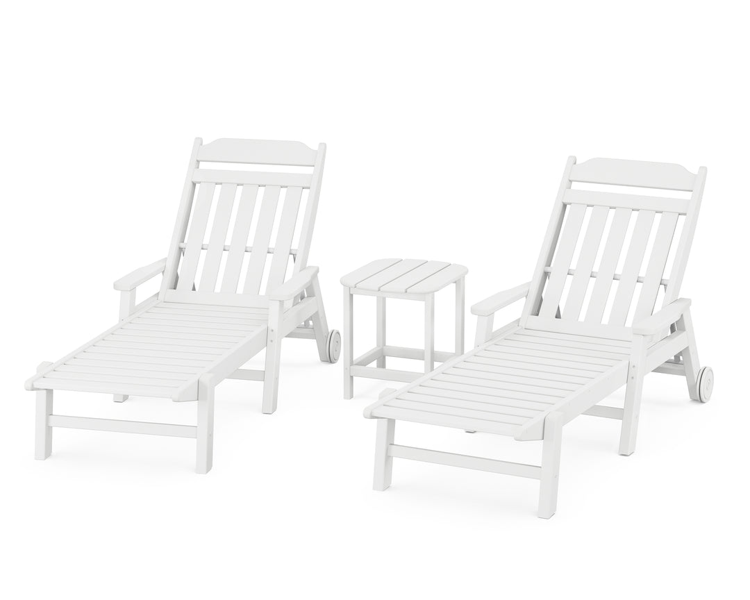 Country Living Cottage 3-Piece Chaise Set with Arms and Wheels