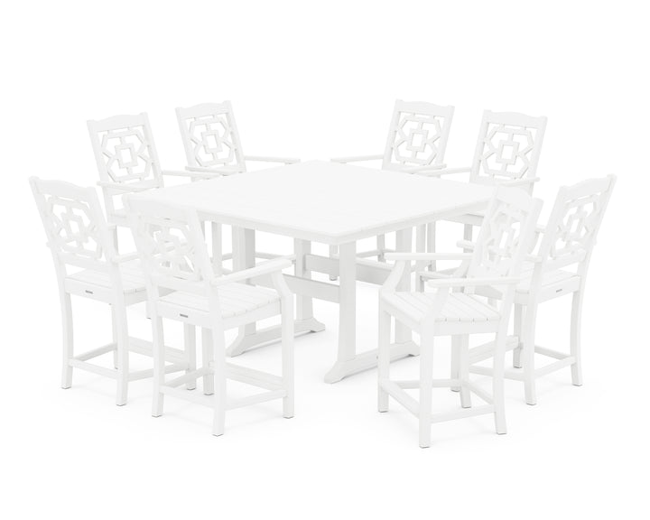 Martha Stewart by POLYWOOD® Chinoiserie 9-Piece Square Farmhouse Counter Set with Trestle Legs