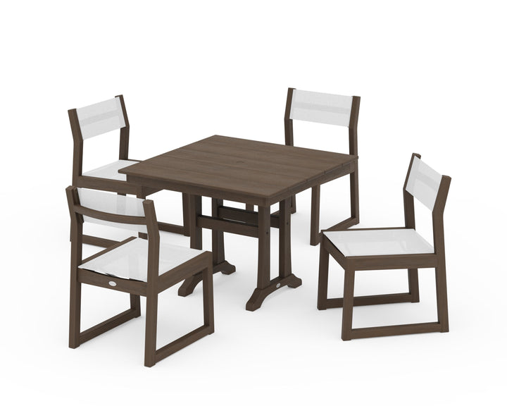 POLYWOOD® EDGE Sling 5-Piece Farmhouse Trestle Side Chair Dining Set