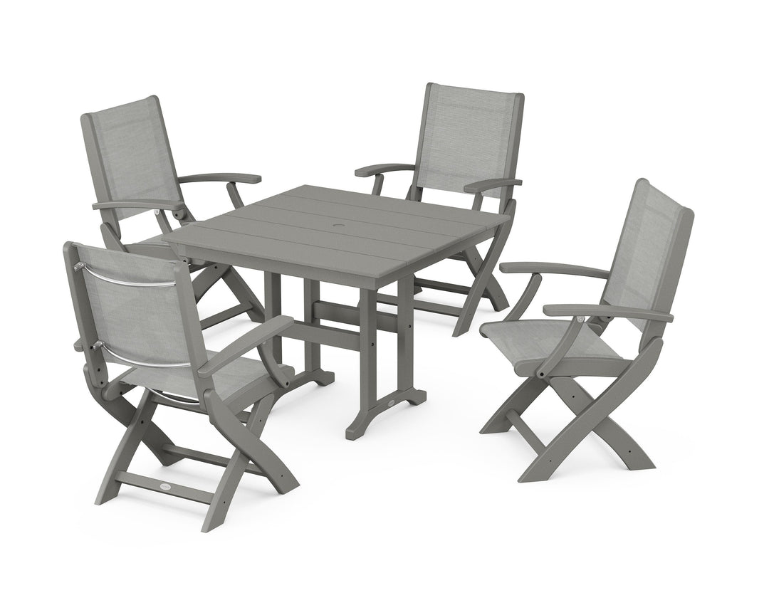 POLYWOOD® Coastal Folding Chair 5-Piece Farmhouse Dining Set