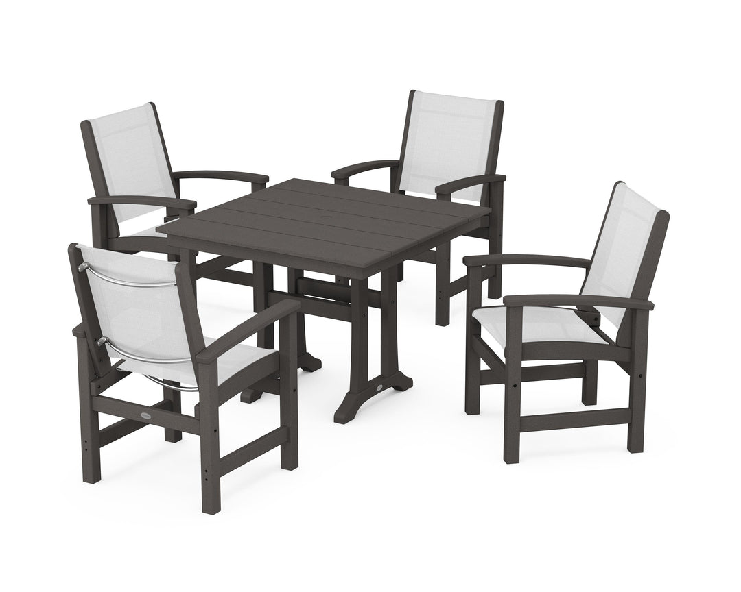 POLYWOOD® Coastal 5-Piece Farmhouse Dining Set With Trestle Legs