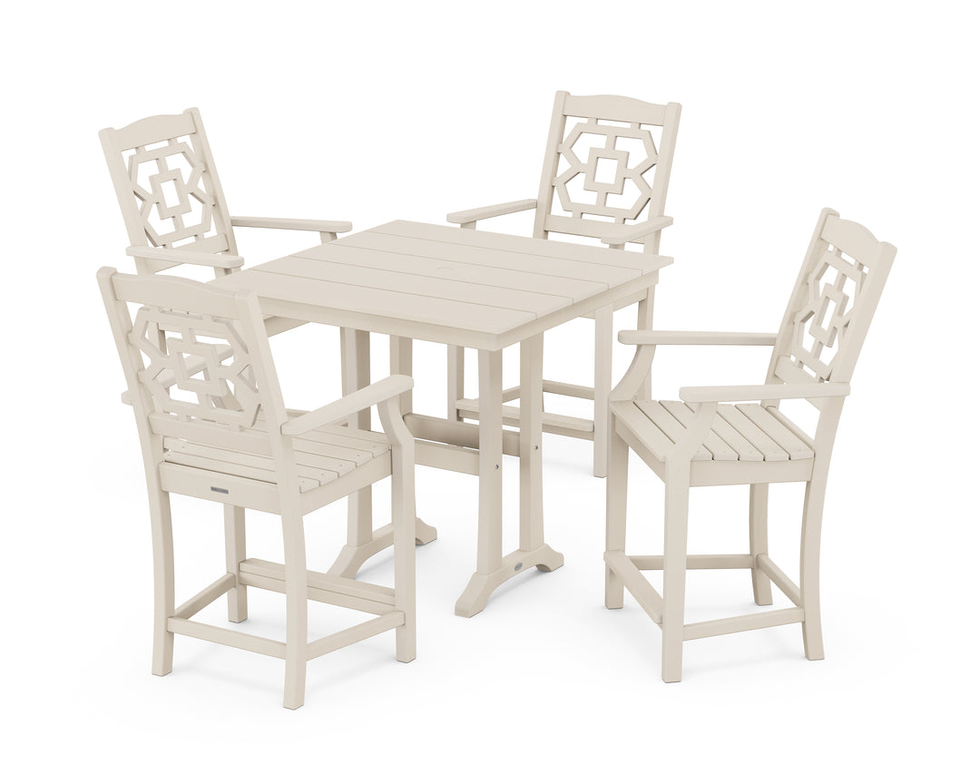 Martha Stewart by POLYWOOD® Chinoiserie 5-Piece Farmhouse Counter Set with Trestle Legs