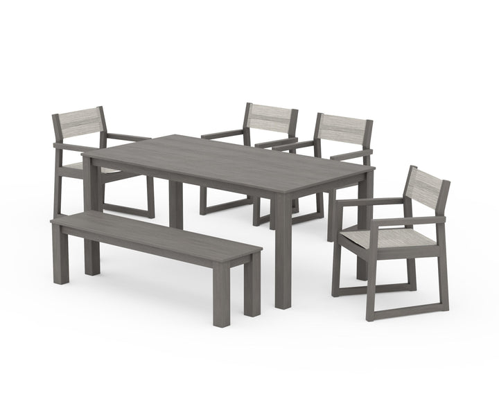 POLYWOOD® EDGE Sling Arm Chair 6-Piece Parsons Dining Set with Bench
