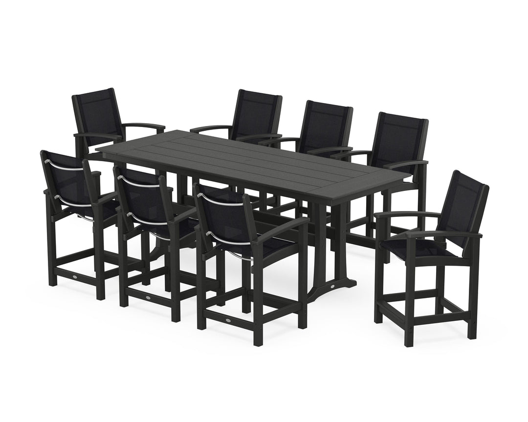 POLYWOOD® Coastal 9-Piece Farmhouse Counter Set with Trestle Legs