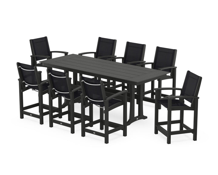 POLYWOOD® Coastal 9-Piece Farmhouse Counter Set with Trestle Legs