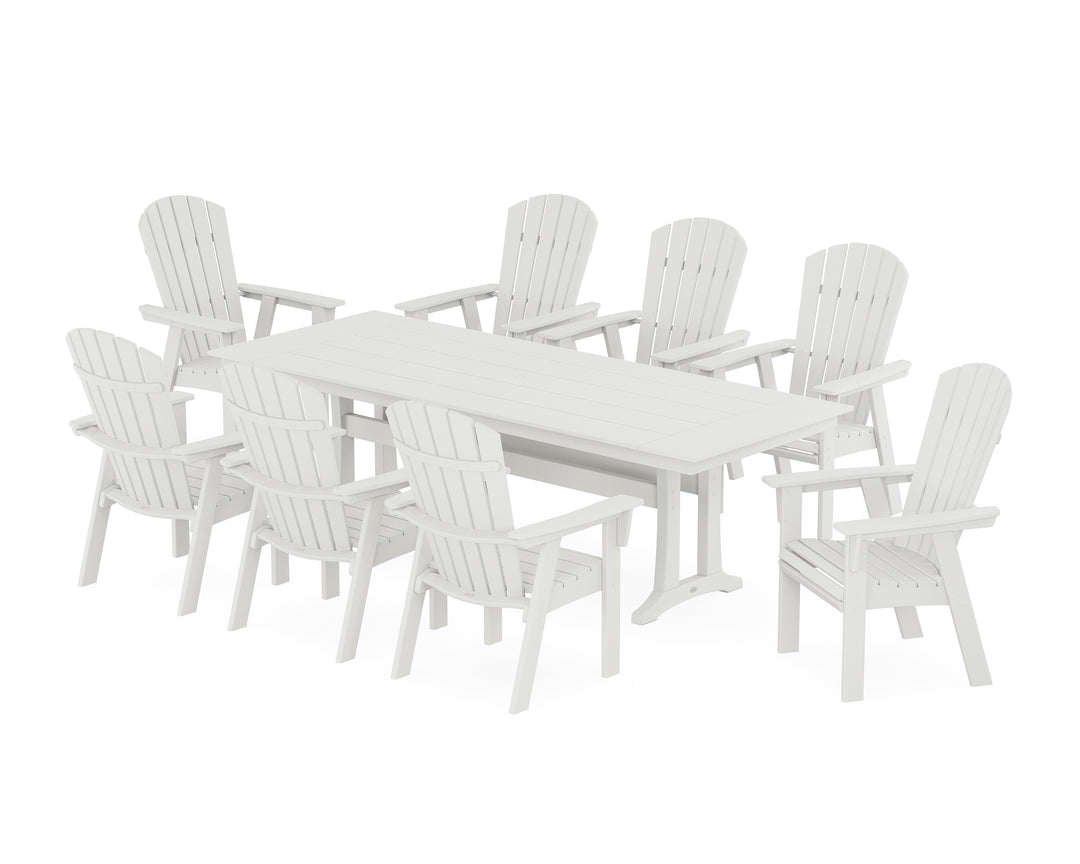 POLYWOOD® Nautical 9-Piece Curveback Adirondack Farmhouse Dining Set with Trestle Legs