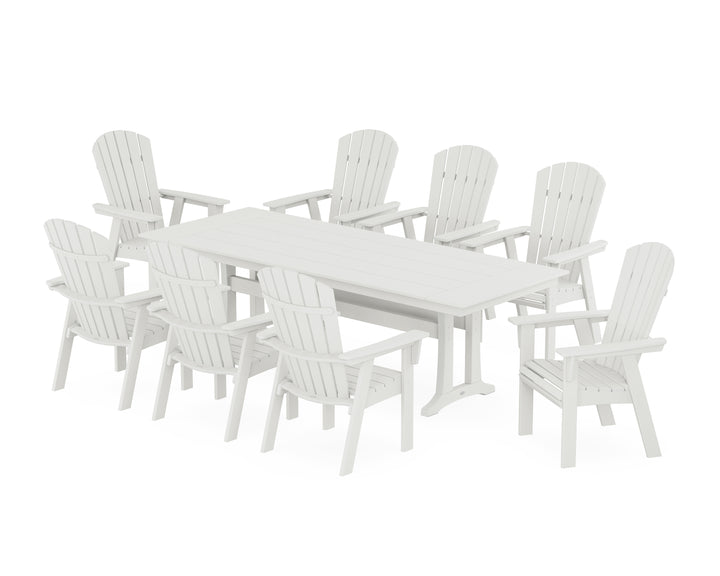 POLYWOOD® Nautical 9-Piece Curveback Adirondack Farmhouse Dining Set with Trestle Legs