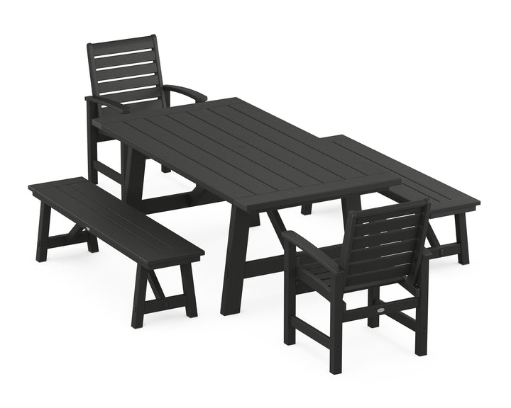 POLYWOOD® Signature 5-Piece Rustic Farmhouse Dining Set With Benches