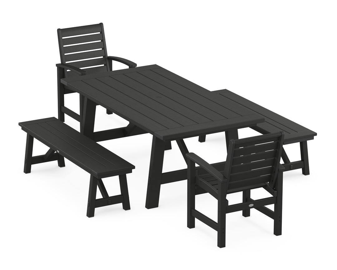 POLYWOOD® Signature 5-Piece Rustic Farmhouse Dining Set With Benches