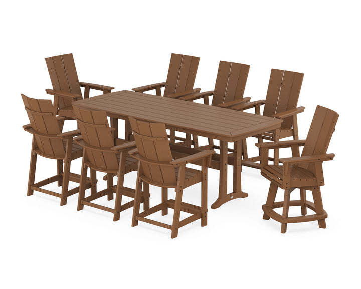 POLYWOOD® Modern Curveback Adirondack Swivel 9-Piece Counter Set with Trestle Legs