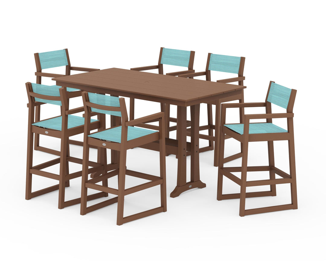 POLYWOOD® EDGE Sling Arm Chair 7-Piece Farmhouse Bar Set with Trestle Legs