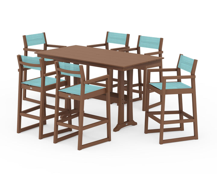 POLYWOOD® EDGE Sling Arm Chair 7-Piece Farmhouse Bar Set with Trestle Legs