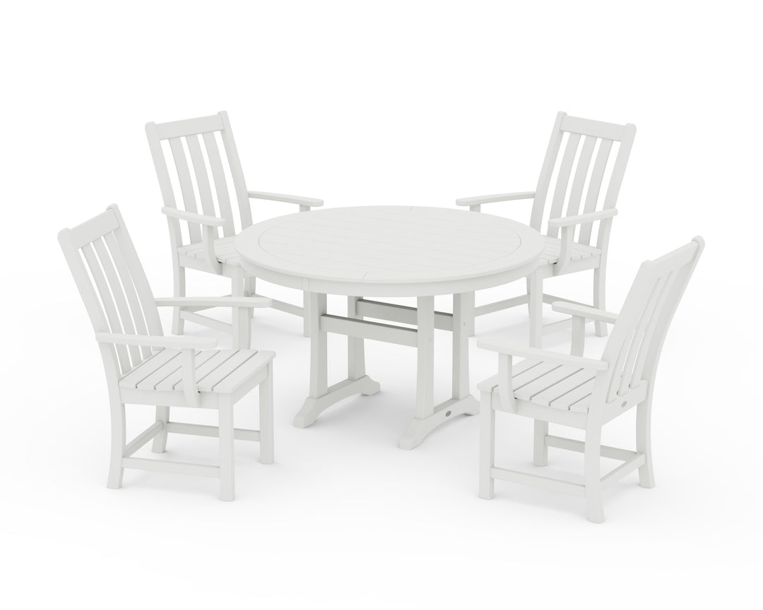 POLYWOOD® Vineyard 5-Piece Round Dining Set with Trestle Legs